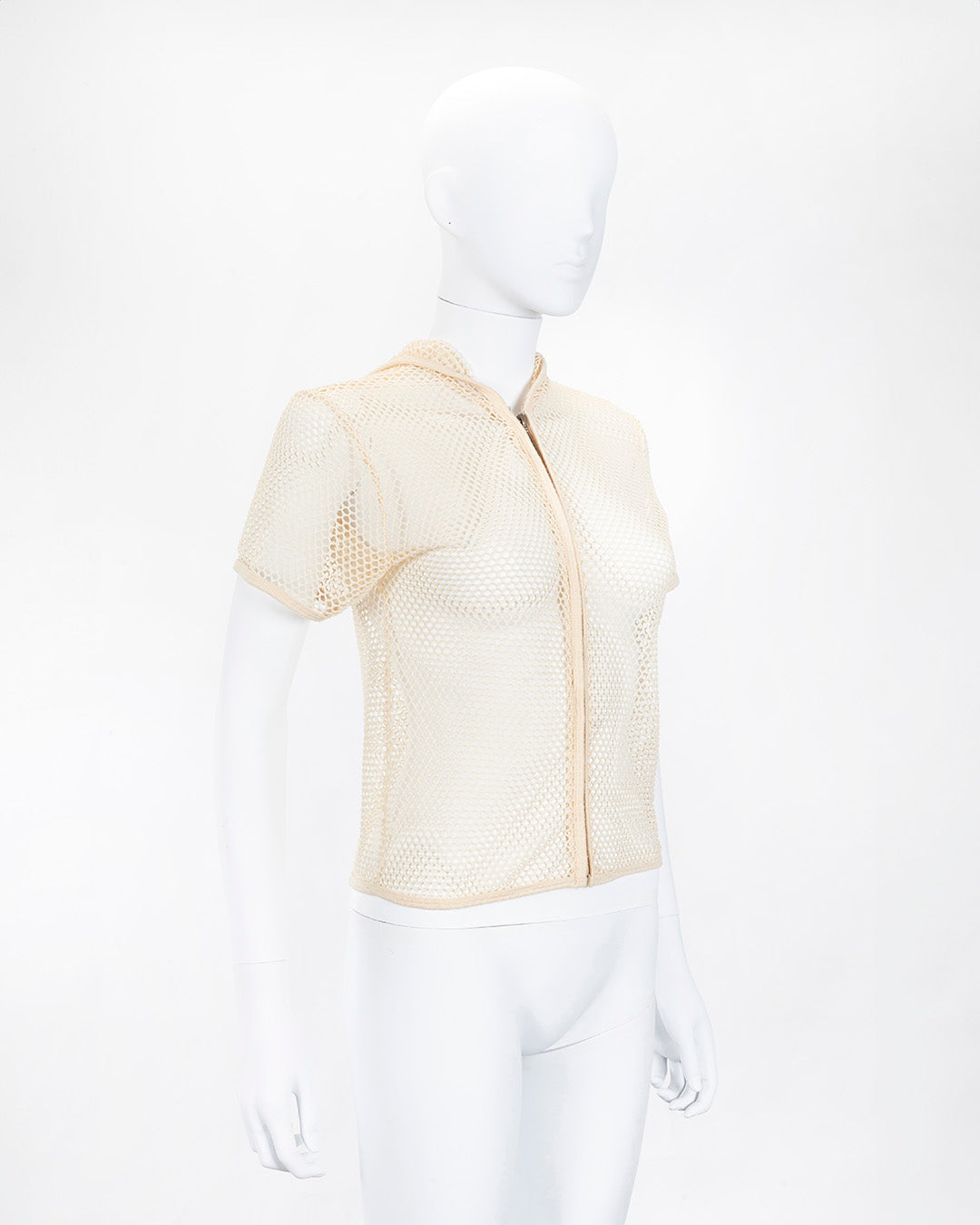 Vintage Cream Net Short Sleeve Hoodie