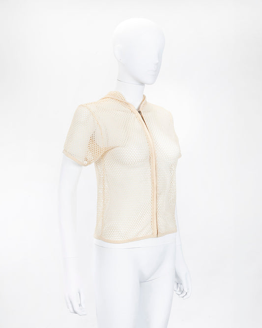 Vintage Cream Net Short Sleeve Hoodie