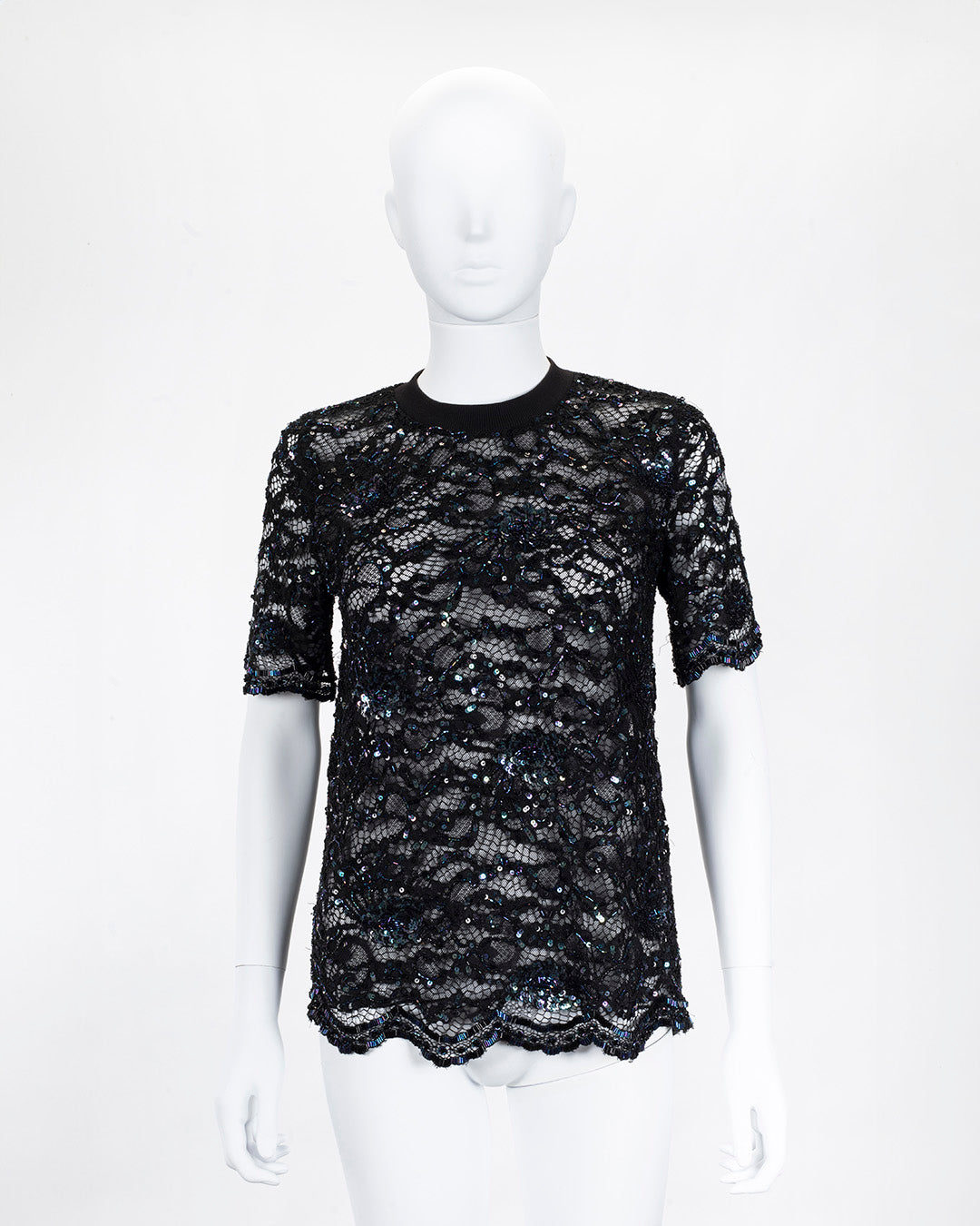 Ashish Lace & Sequin Black Top