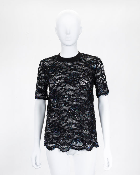 Ashish Lace & Sequin Black Top