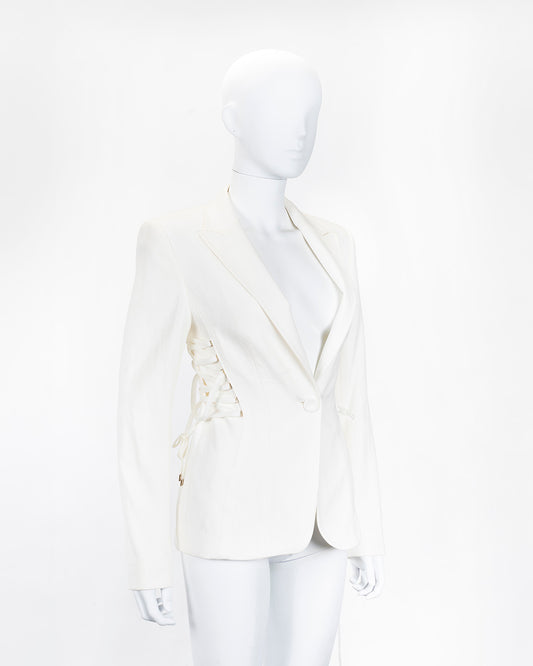 Escada White Blazer Corseted Side Detail