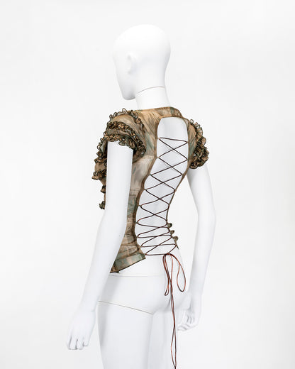 Bye Bambi Camo Ruffle Top Backless