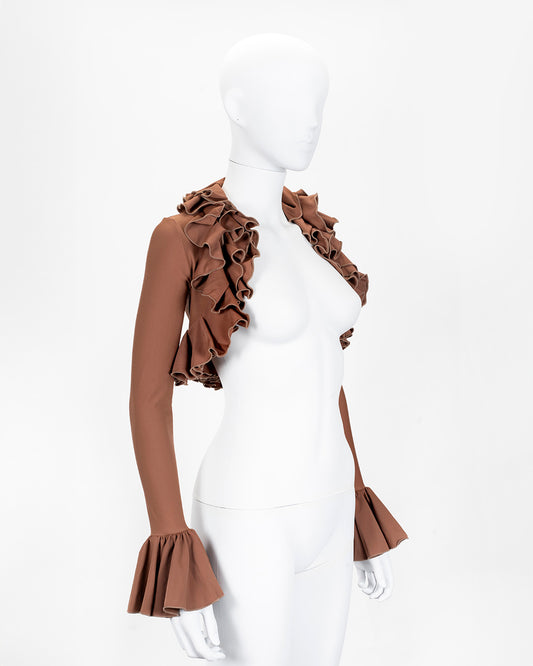 Fanci Club Brown Ruffle Bolero