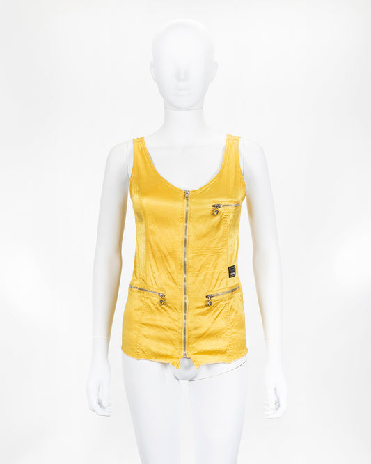 Gianni Versace Yellow Silk Vintage Zip Up Top