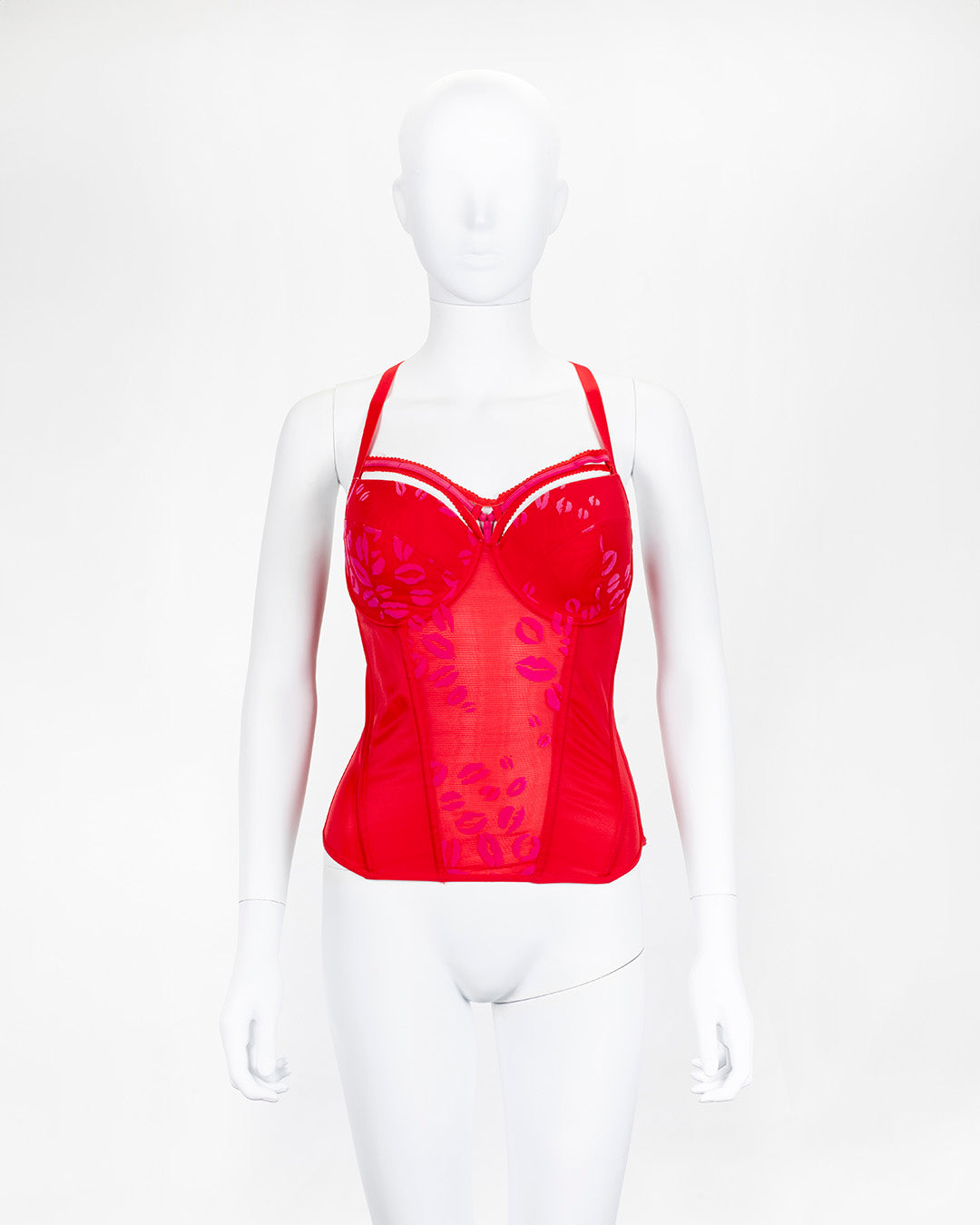 Pink & Red Lingerie Corset Top Kiss Detail