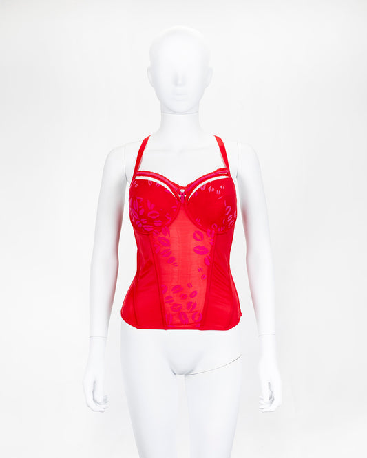 Pink & Red Lingerie Corset Top Kiss Detail
