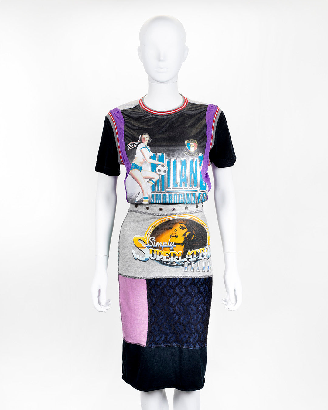 Dolce & Gabbana (D&G) RARE multicoloured jersey patchwork two piece skirt set