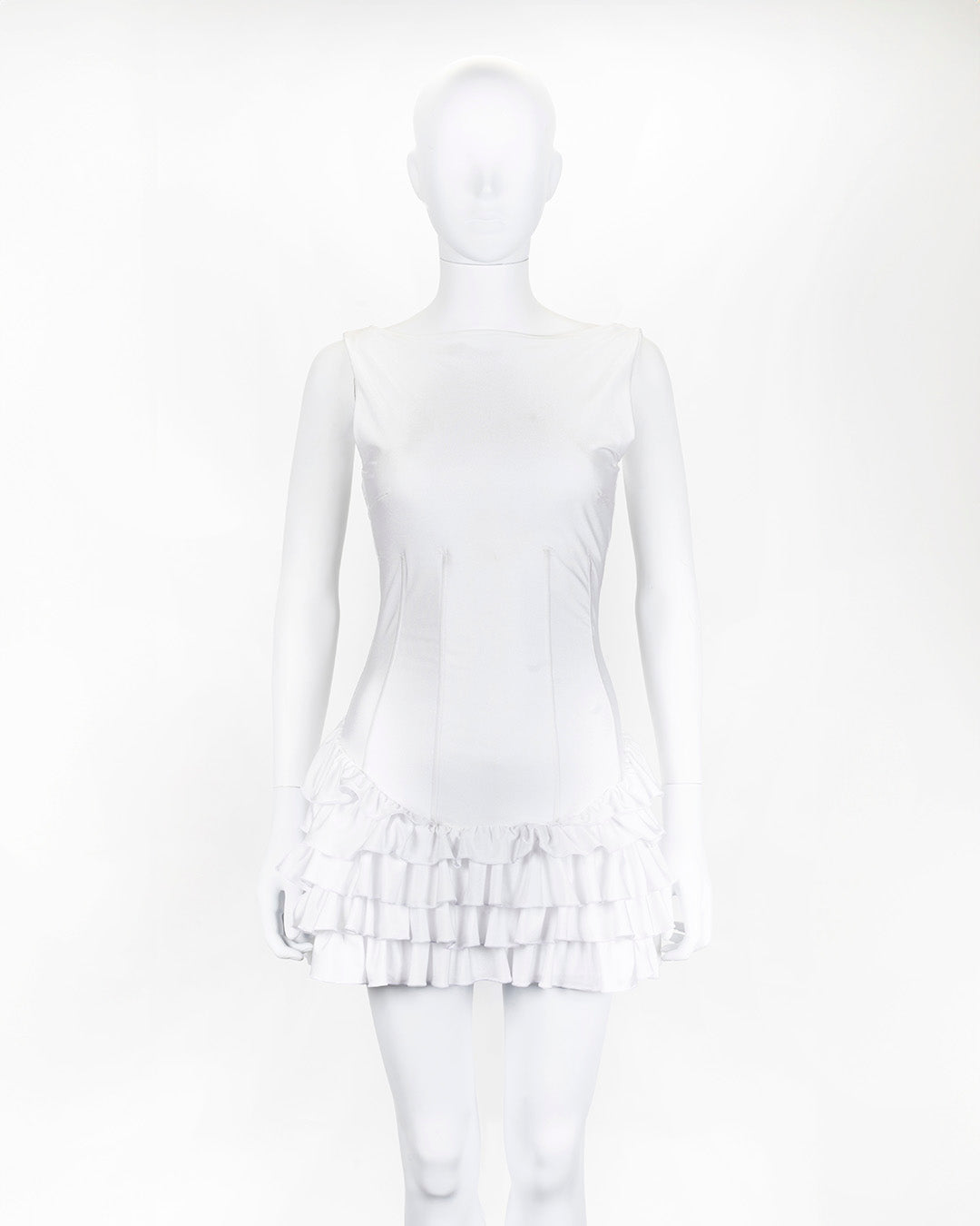 White Bye Bambi Dress Corseted Ruffle
