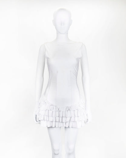 White Bye Bambi Dress Corseted Ruffle