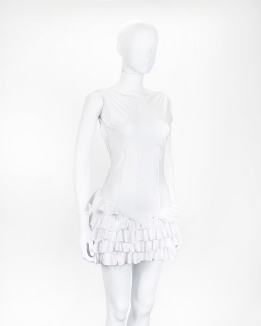 White Bye Bambi Dress Corseted Ruffle