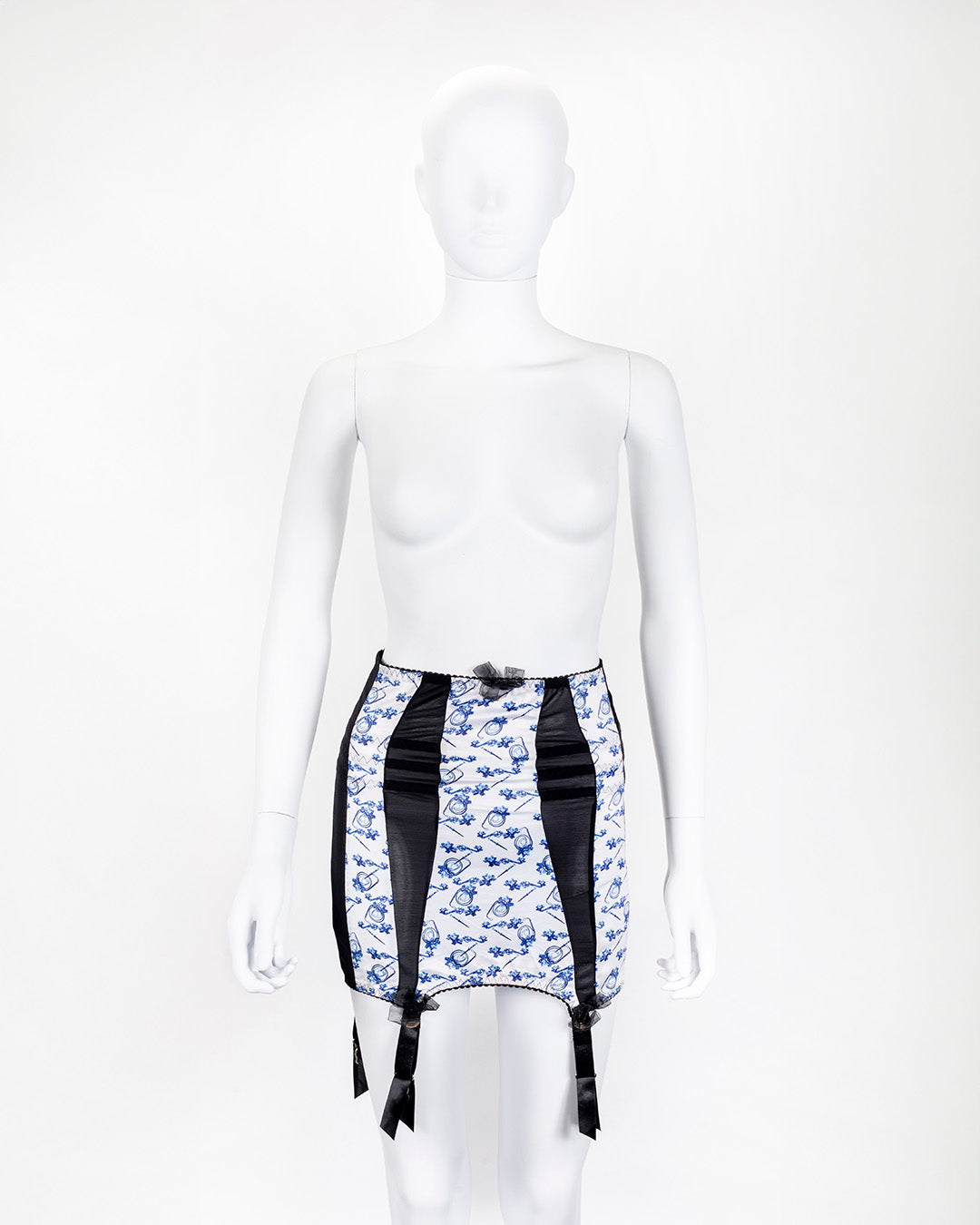Girdle Whip, Gun, Knife & Floral Cobalt Blue Print