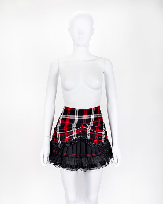 Paloma Lira Tartan Ruffle Red and Black Mini Skirt
