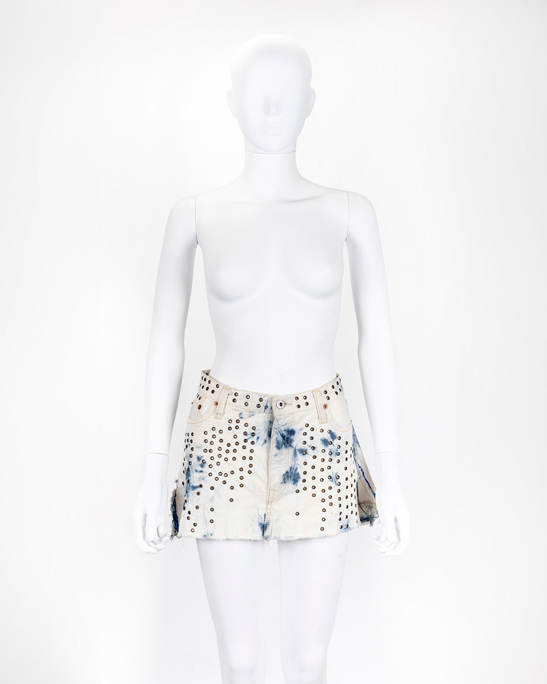 Acid Tie Dye Wash Denim Skirt with Eyelet detail