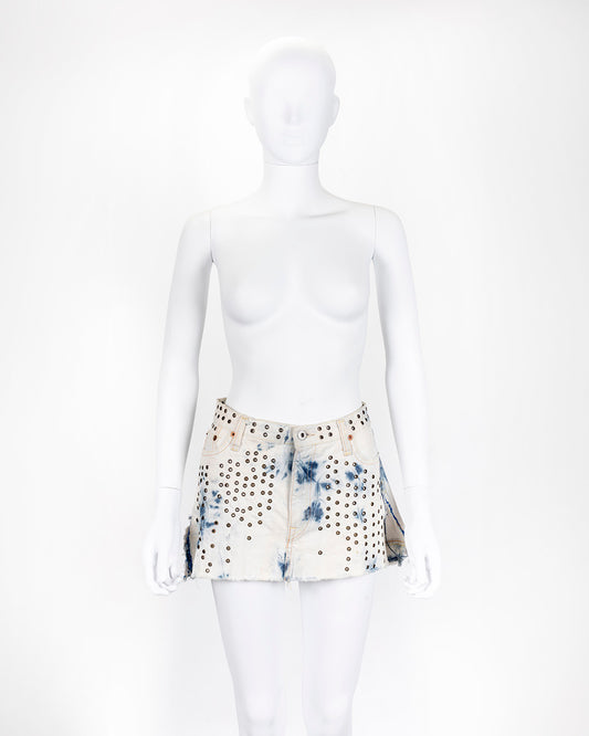 Acid Tie Dye Wash Denim Skirt with Eyelet detail