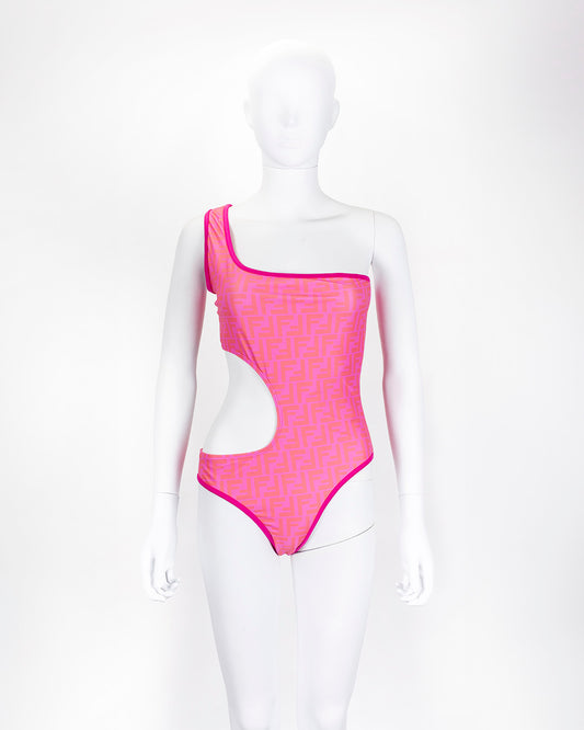 Fendi Pink & Orange Monogram Asymmetric Swimsuit