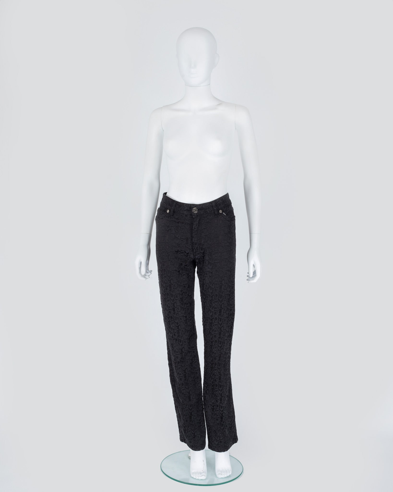 Roberto Cavalli Black Jeans Velvet Animal Print Texture