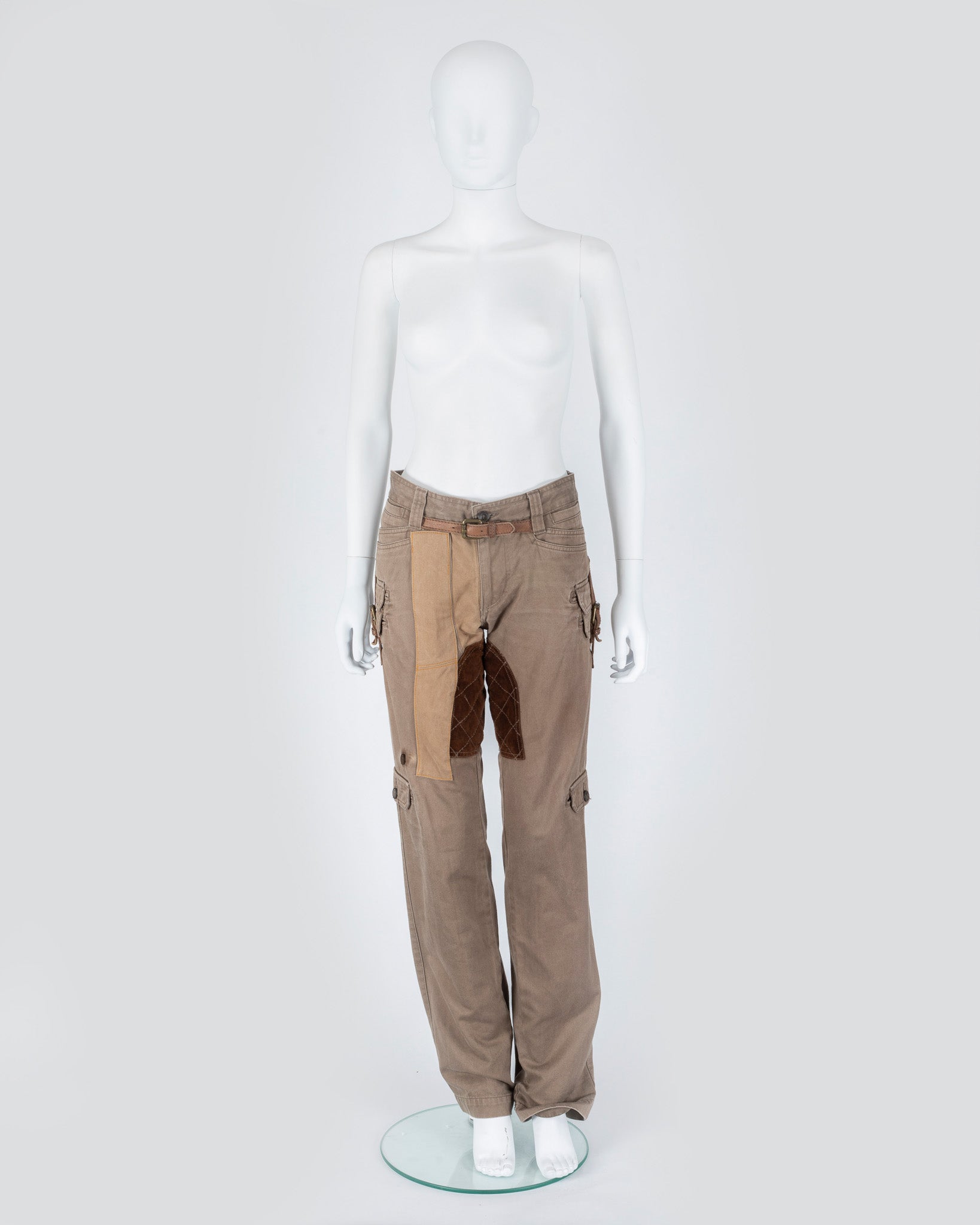D&G Khaki patchwork Jeans leather Buckle details
