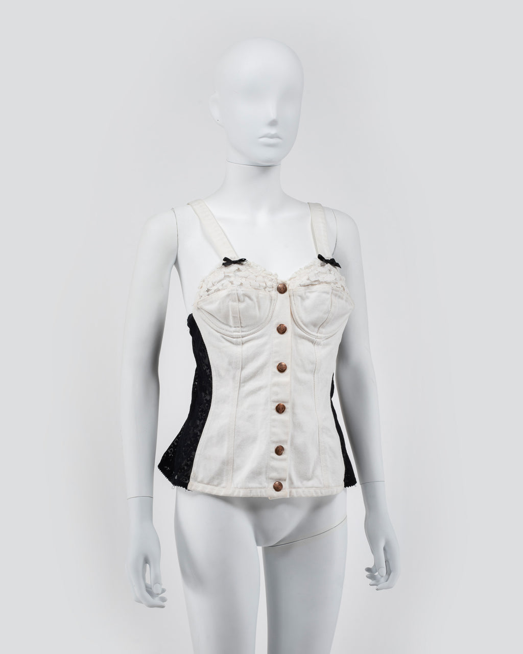 RARE Jean-Paul Gaultier Junior Late 80s Denim Corset Bustier with Lace Panels