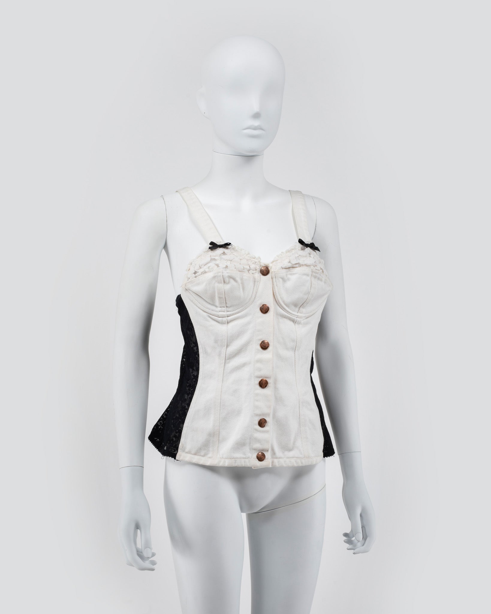 RARE Jean-Paul Gaultier Junior Late 80s Denim Corset Bustier with Lace Panels