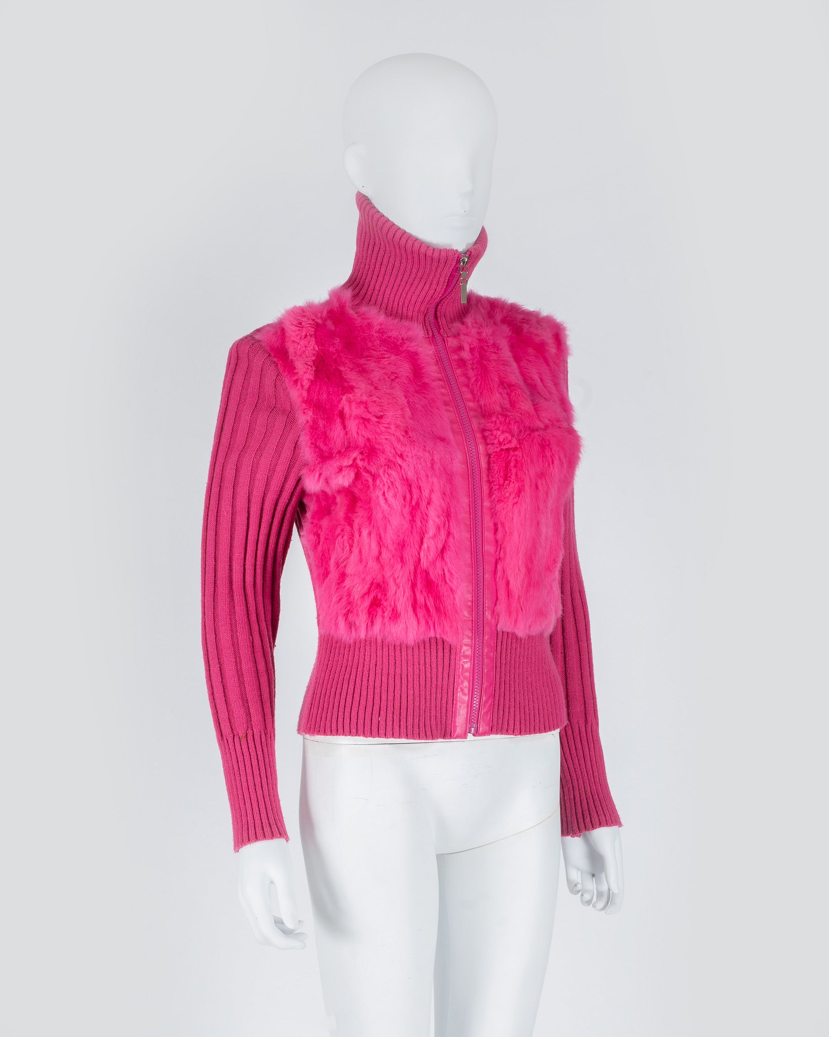 Hot Pink Zip Up Fur Jacket 90s