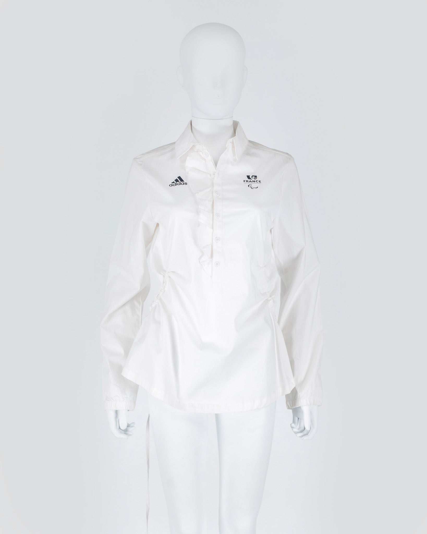 Adidas France / French Olympics White Shirt Ruffle Collar & drawstring details Super Unique