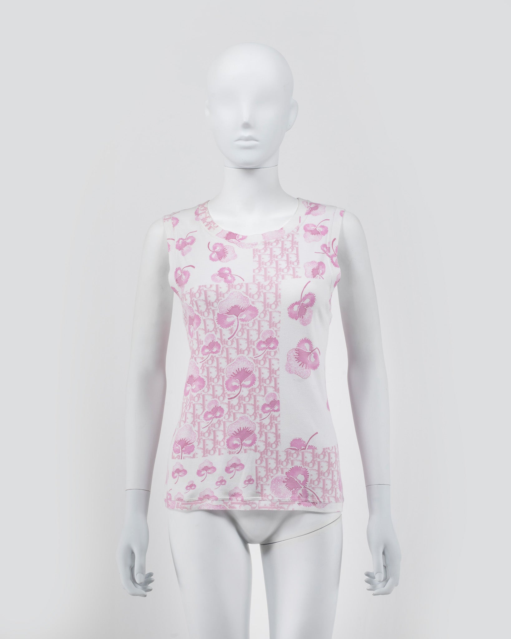 Christian Dior by John Galliano Cherry Monogram Print Baby Pink Tank Top
