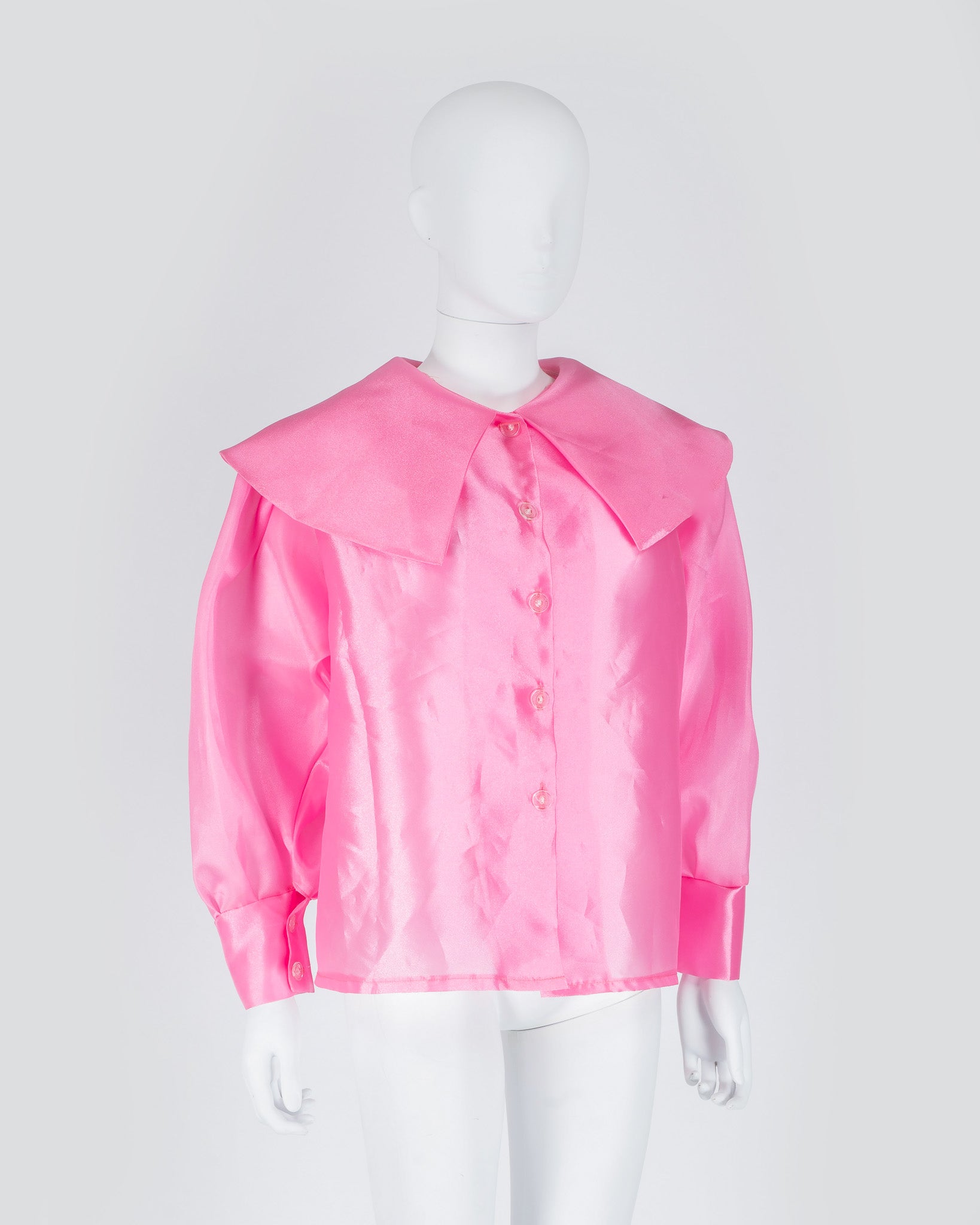 Pink Silk Large Collar Shirt
