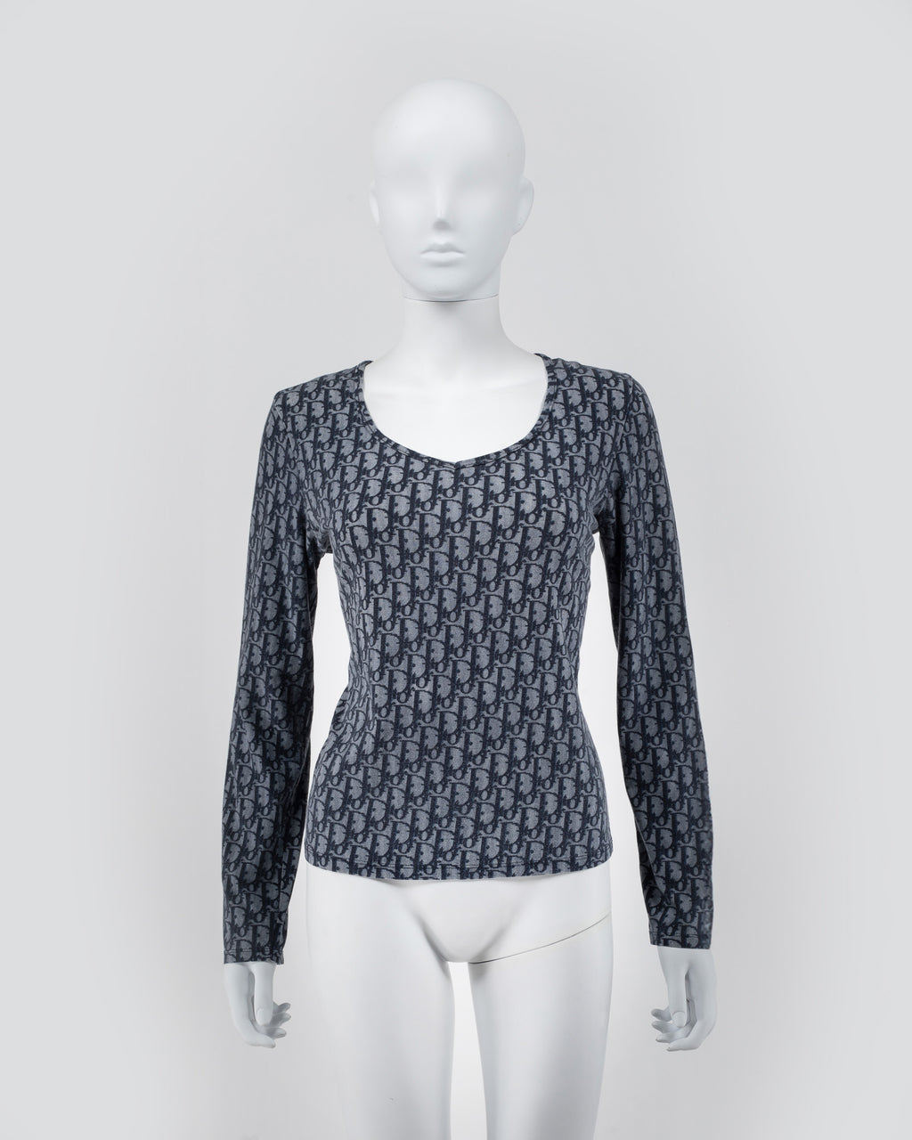 Christian Dior Galliano Era Blue Monogram Long Sleeve Top Vintage Dior