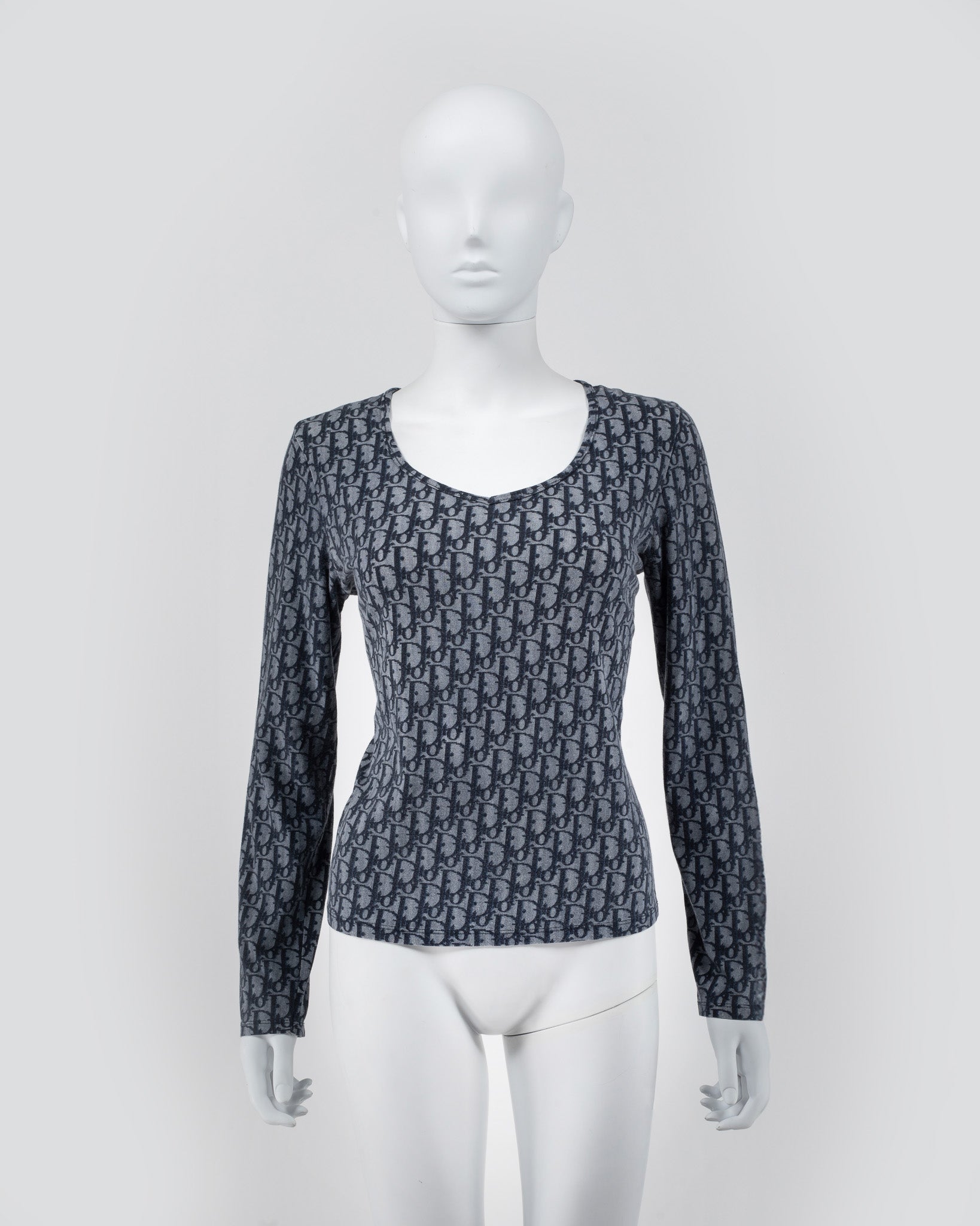 Christian Dior Galliano Era Blue Monogram Long Sleeve Top Vintage Dior