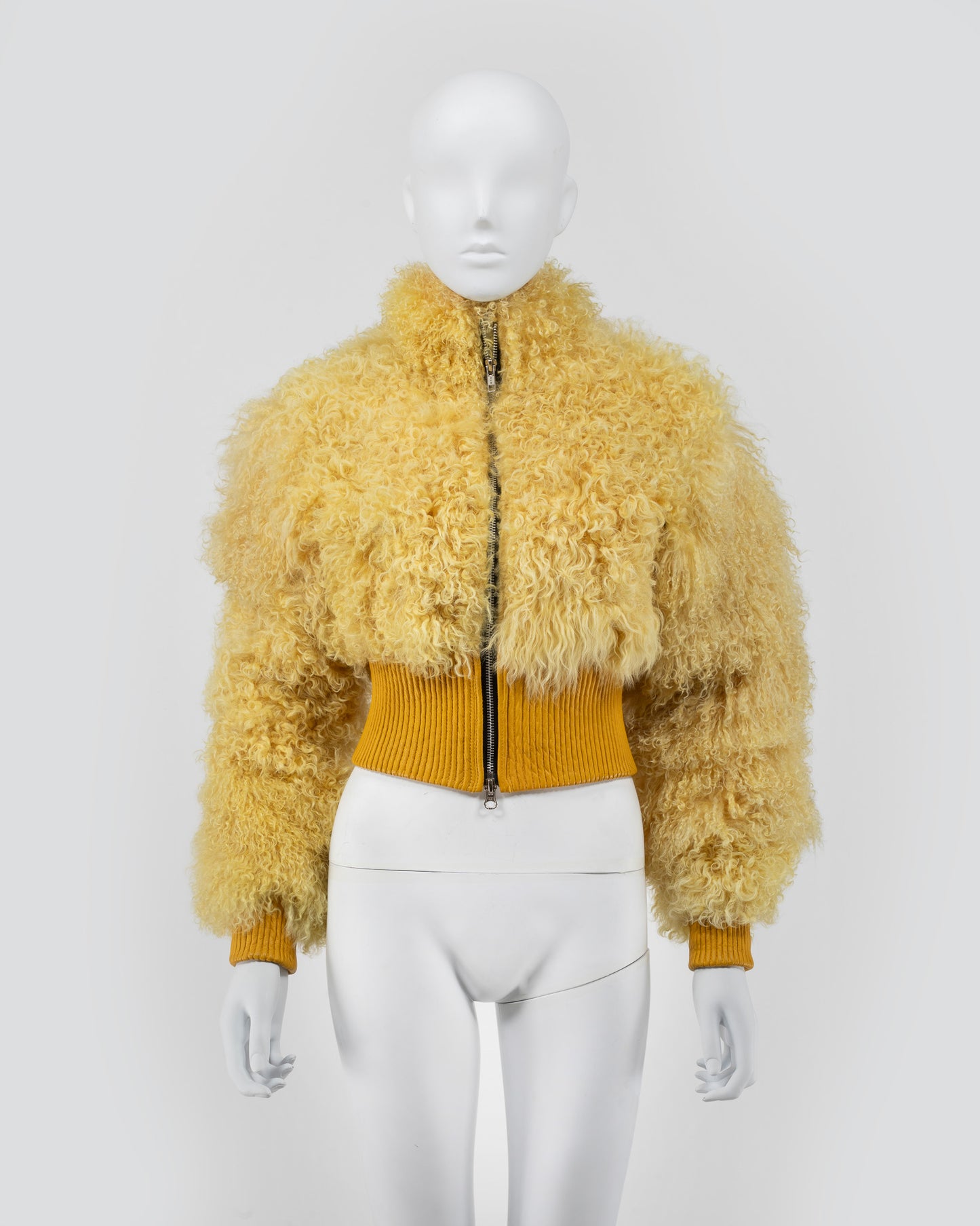 Sinead Gorey Yellow Sheep Fur & Leather Shearling Cropped Jacket