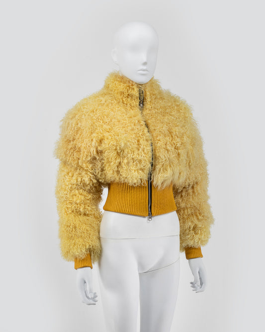 Sinead Gorey Yellow Sheep Fur & Leather Shearling Cropped Jacket