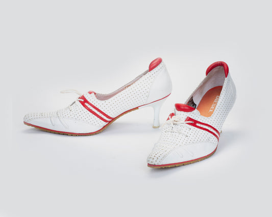 Diesel Vinatge Red & White Perferated Leather Pointed Heels