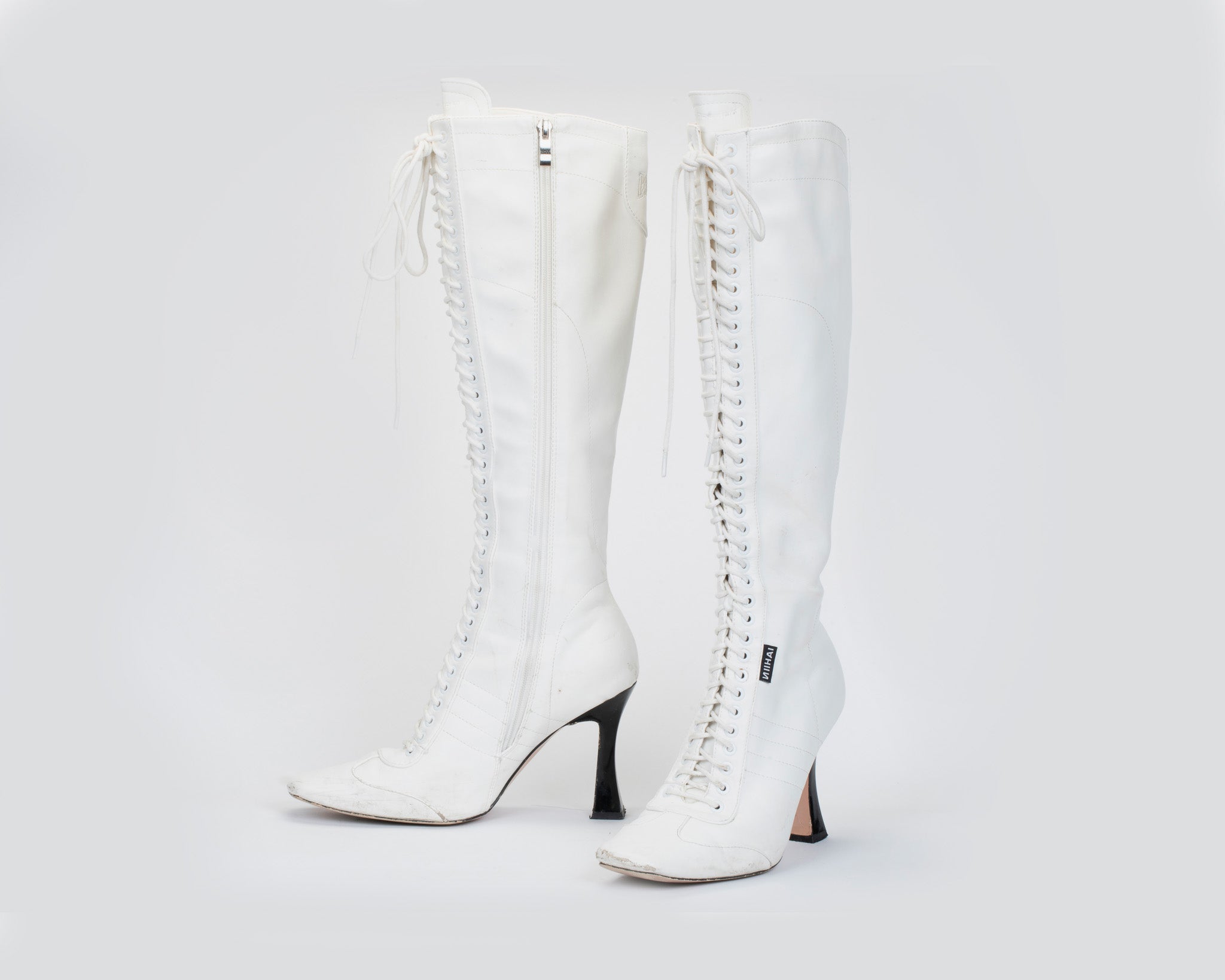 NiiHai White Lace Up Boots