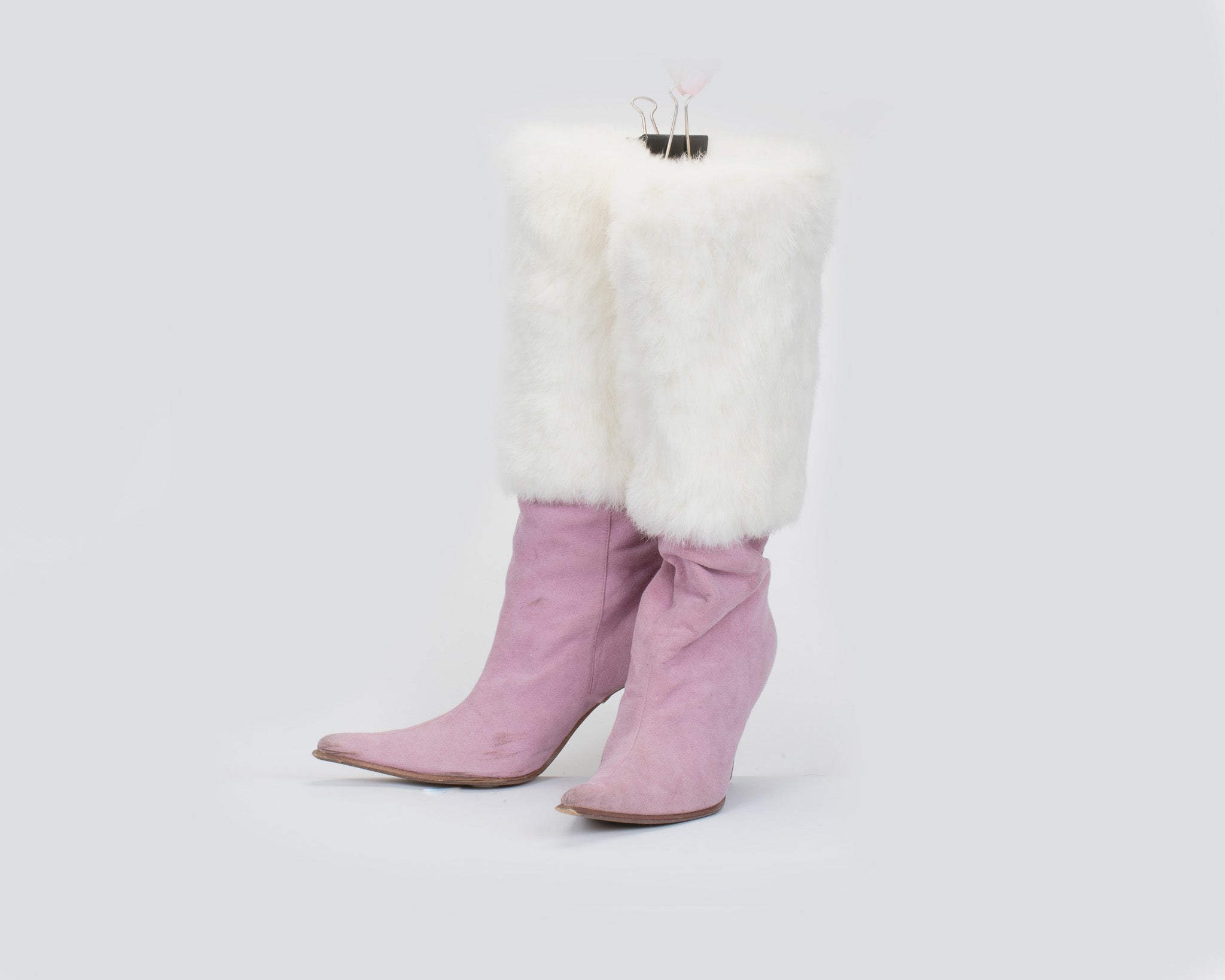 Pink Suede and White Fur Vintage Boots