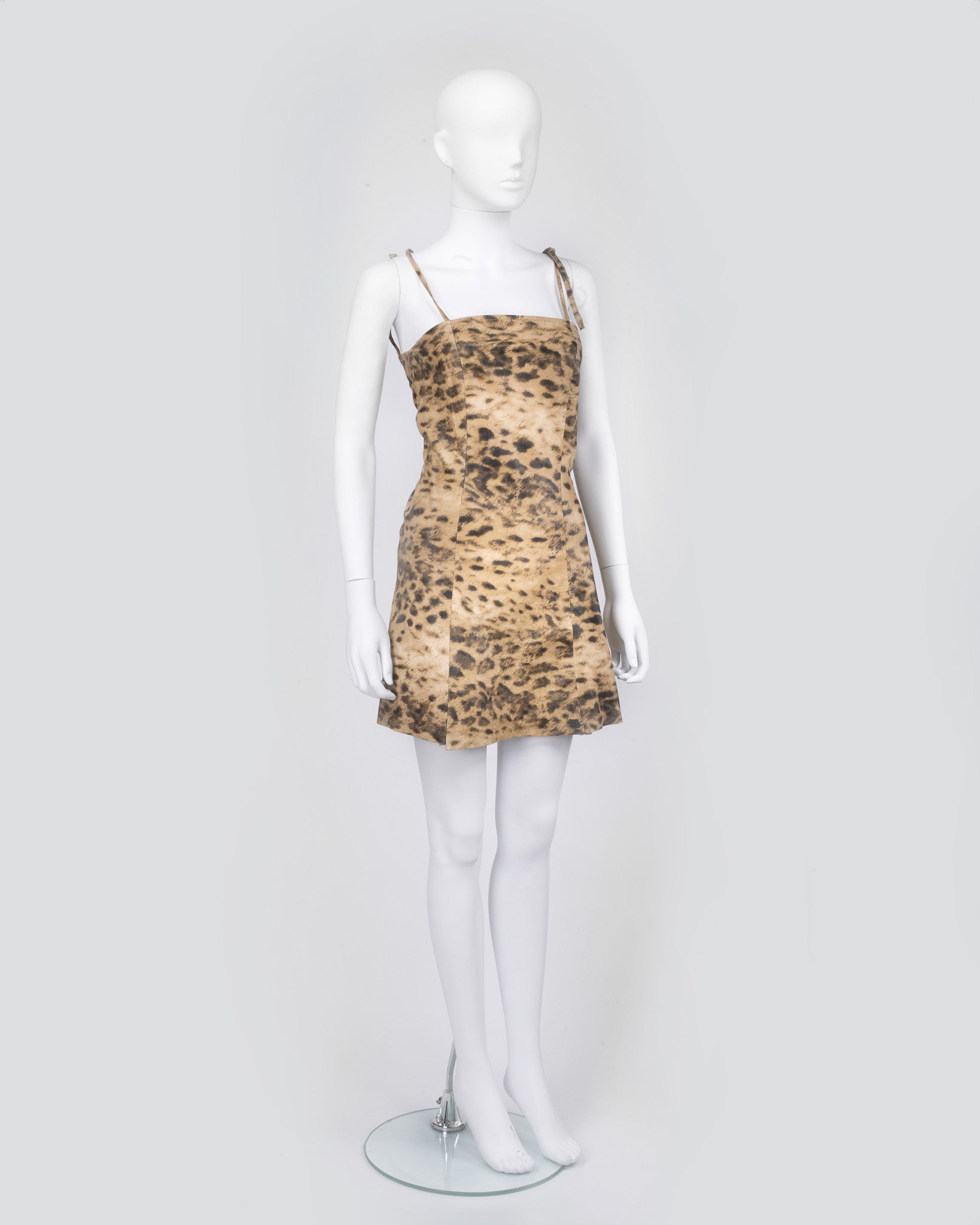Leopard Print Leather Mini Dress