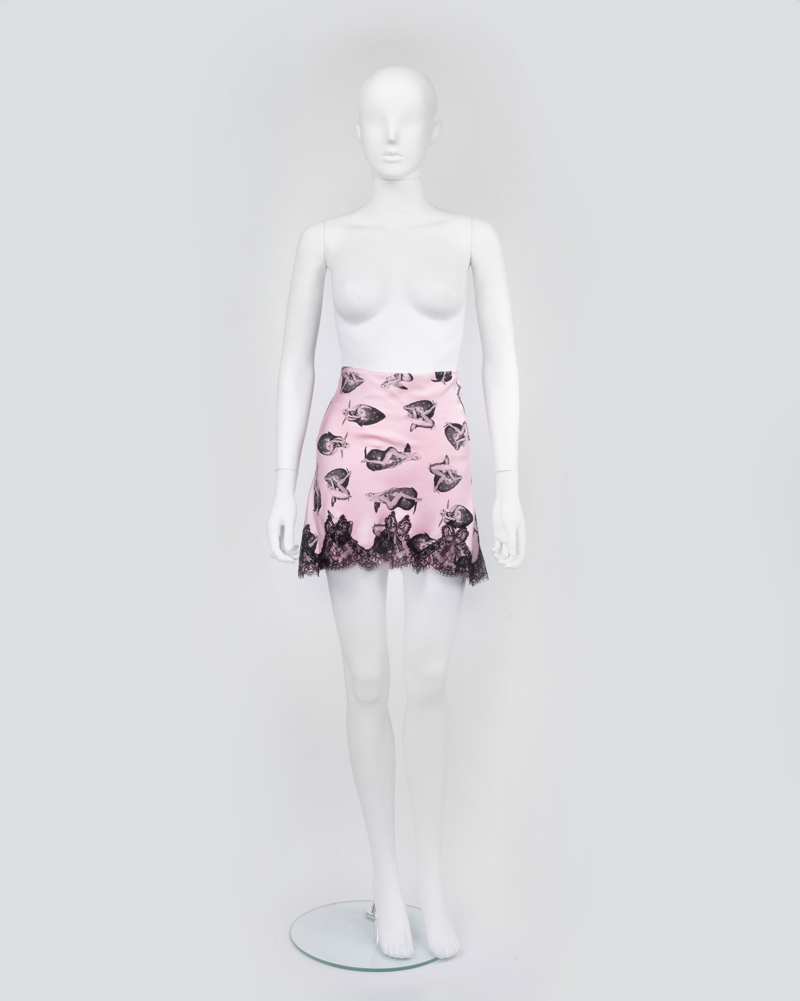 Mimi Wade Pink Satin Skirt with Black Lace Detail