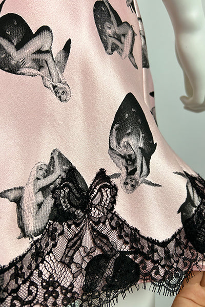 Mimi Wade Pink Satin Skirt with Black Lace Detail