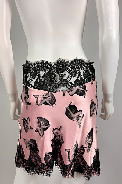 Mimi Wade Pink Satin Skirt with Black Lace Detail