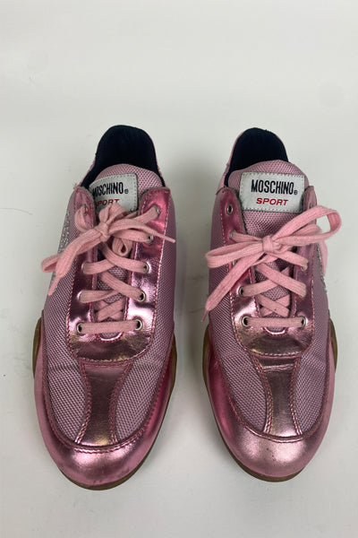 Moschino Metallic Pink Diamanté Trainers