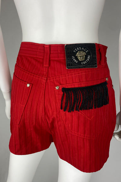 Versace Red Fringed Hot Pants Shorts Vintage