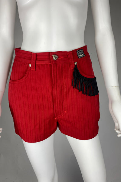 Versace Red Fringed Hot Pants Shorts Vintage