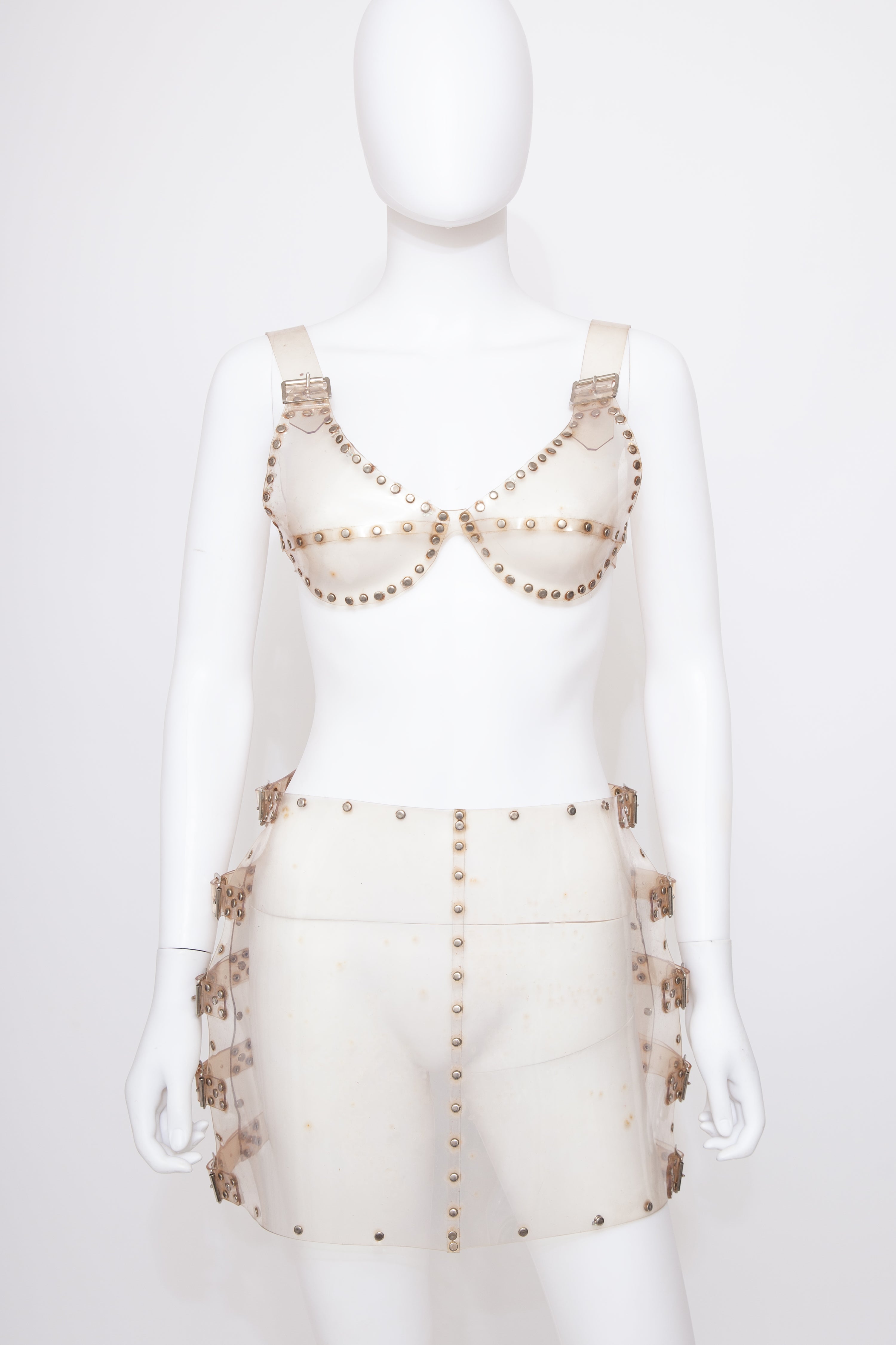 Clear PVC Studded Bondage Skirt & Bra Set Vinyl
