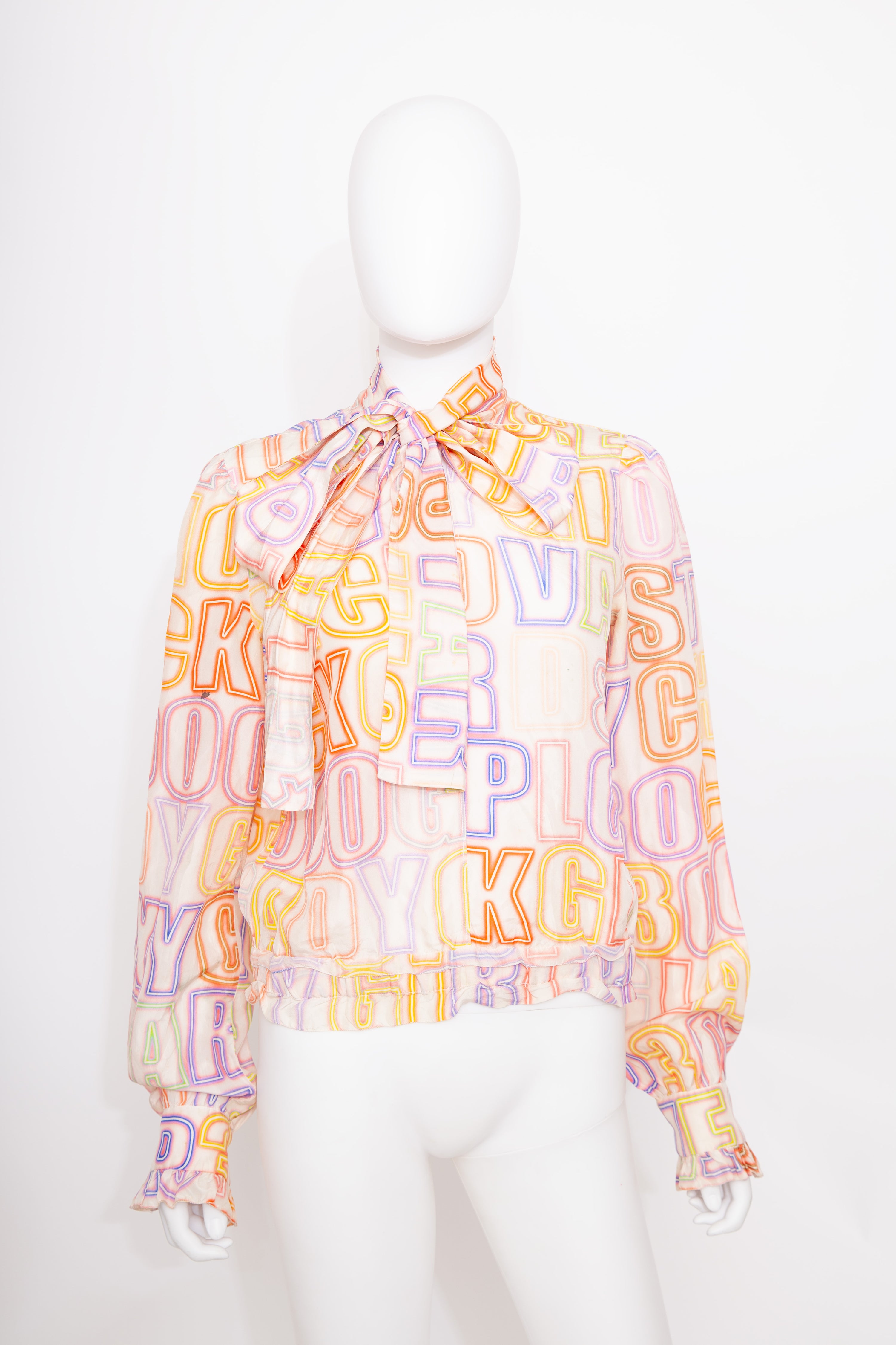 Silk D&G Pussy Bow Graphic Shirt