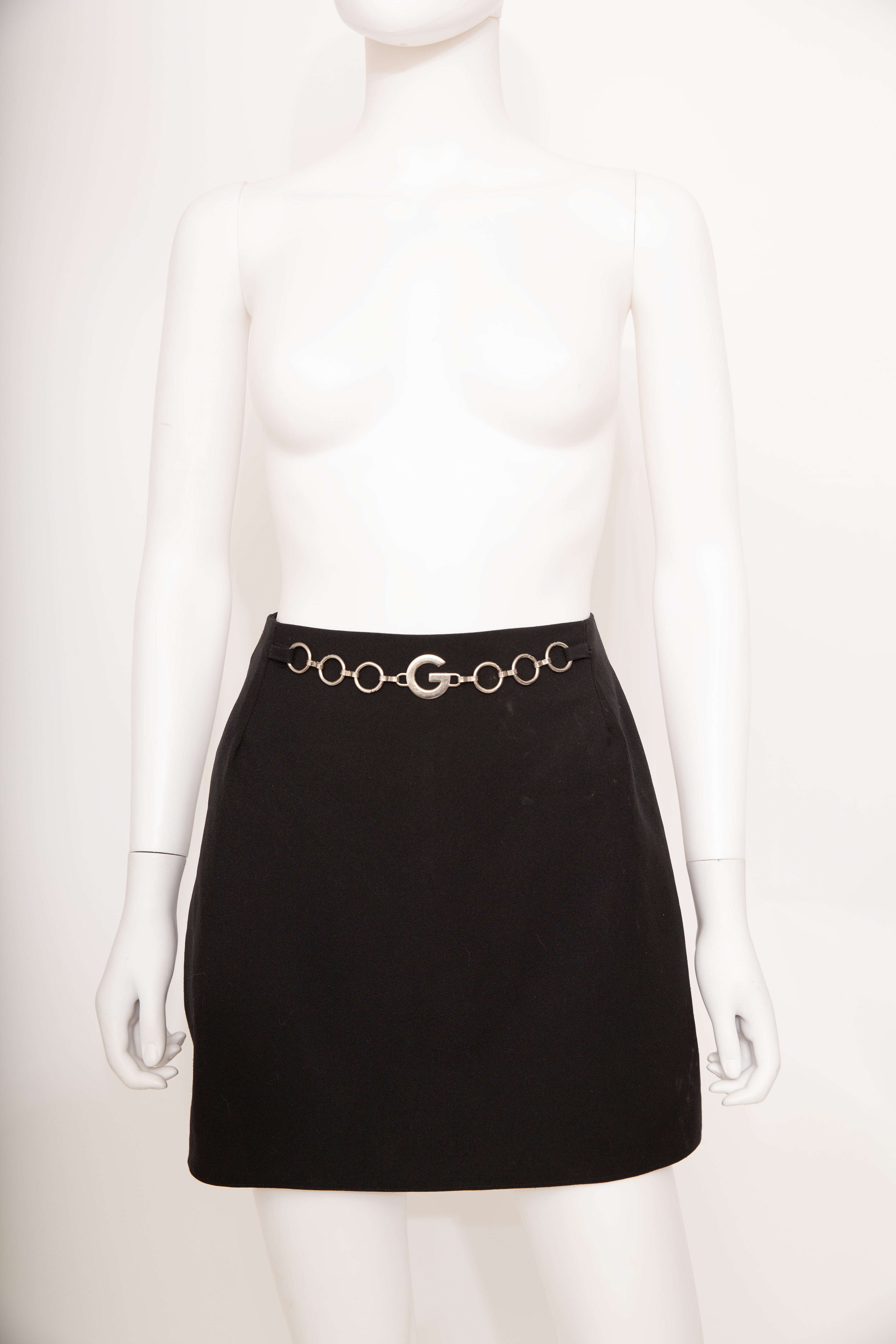 Black Mini Skirt with Silver ‘G’ Belt Detail