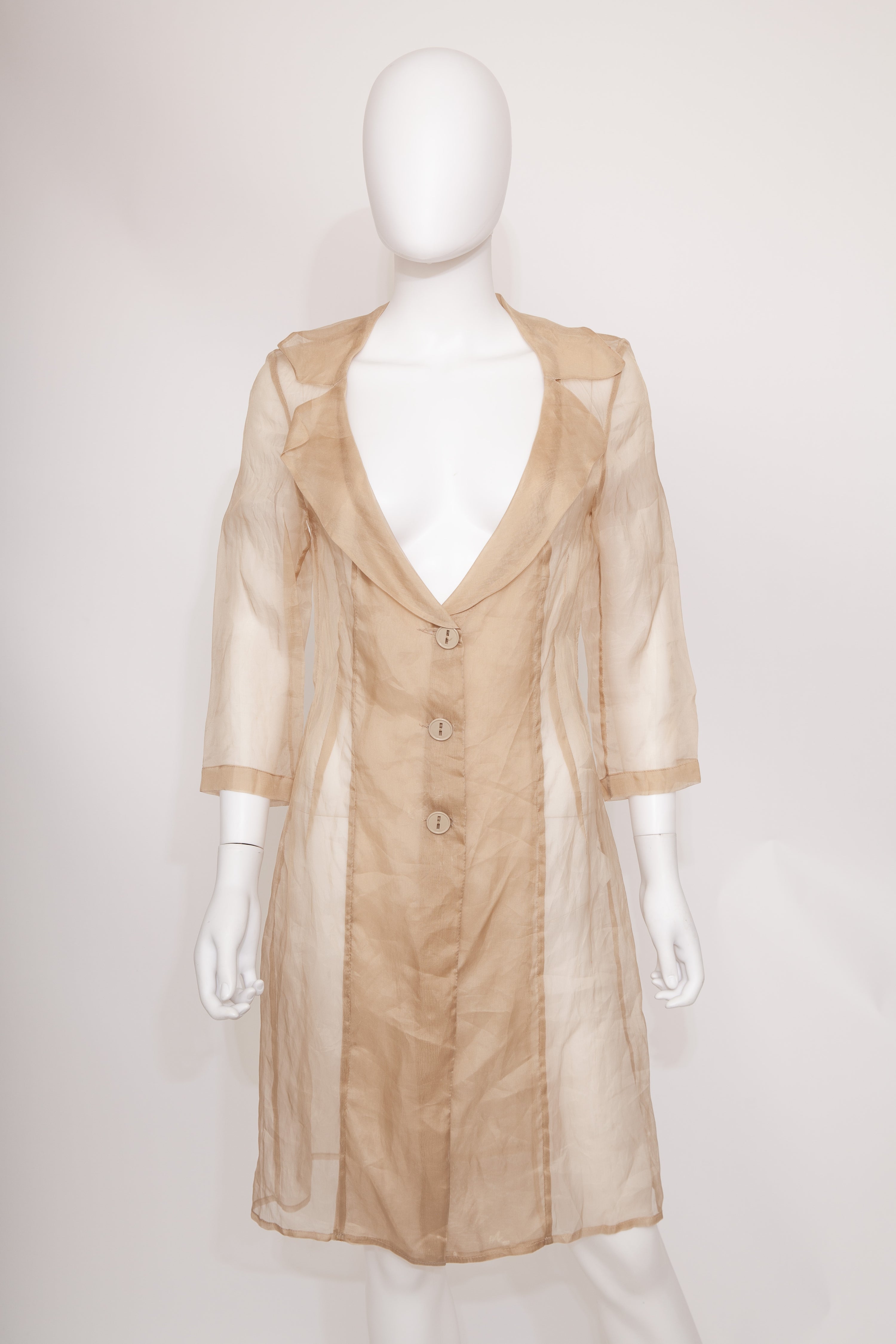 Organza Beige Long Overcoat