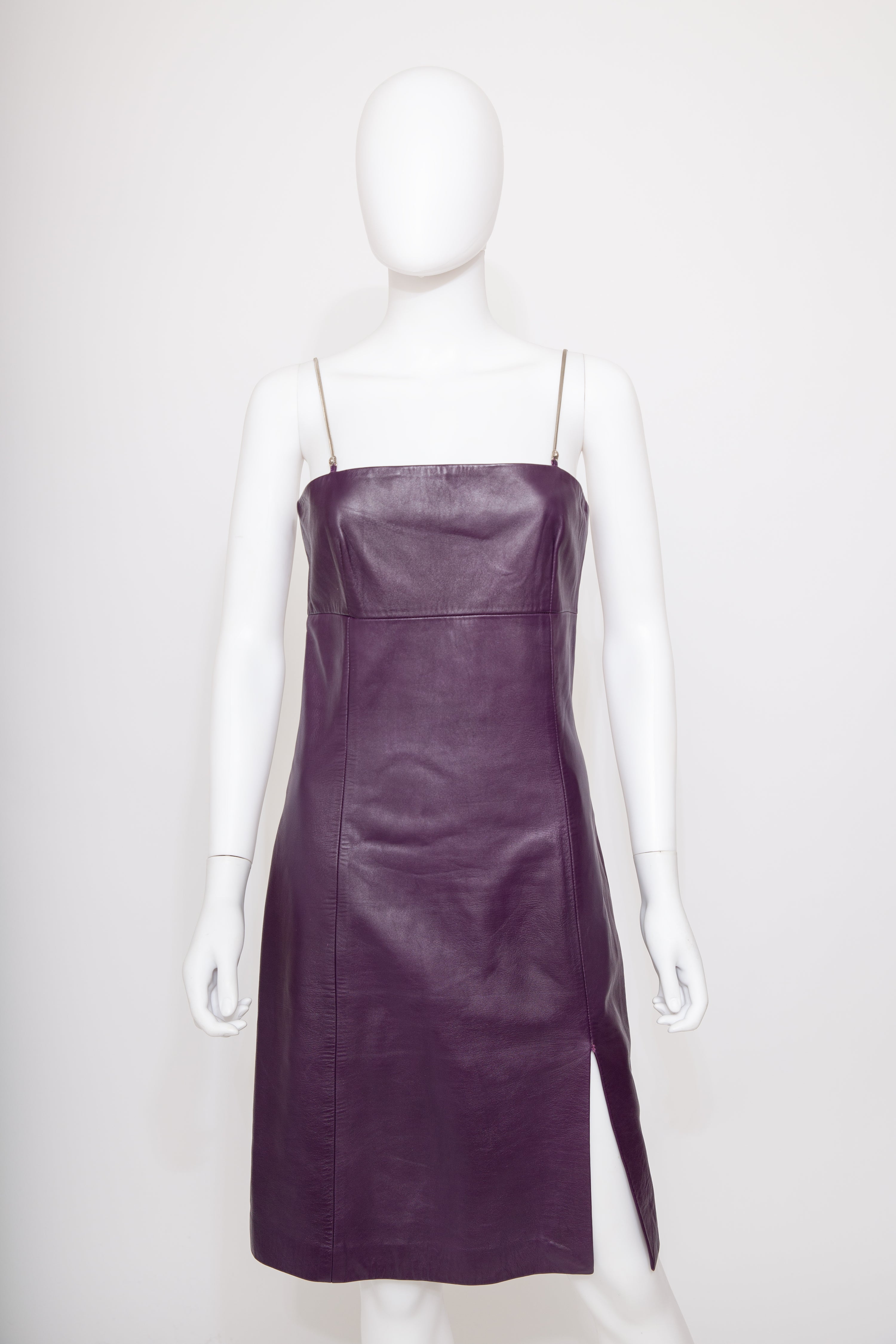 `Versace Purple Leather Dress Metal Chain Straps 1990s