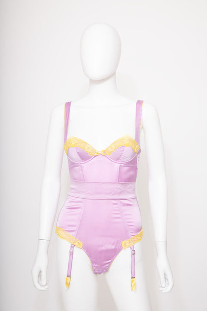 Agent Provocateur Lingeire Bodice and matching skirt with Belt Purple Satin & Yellow Lace