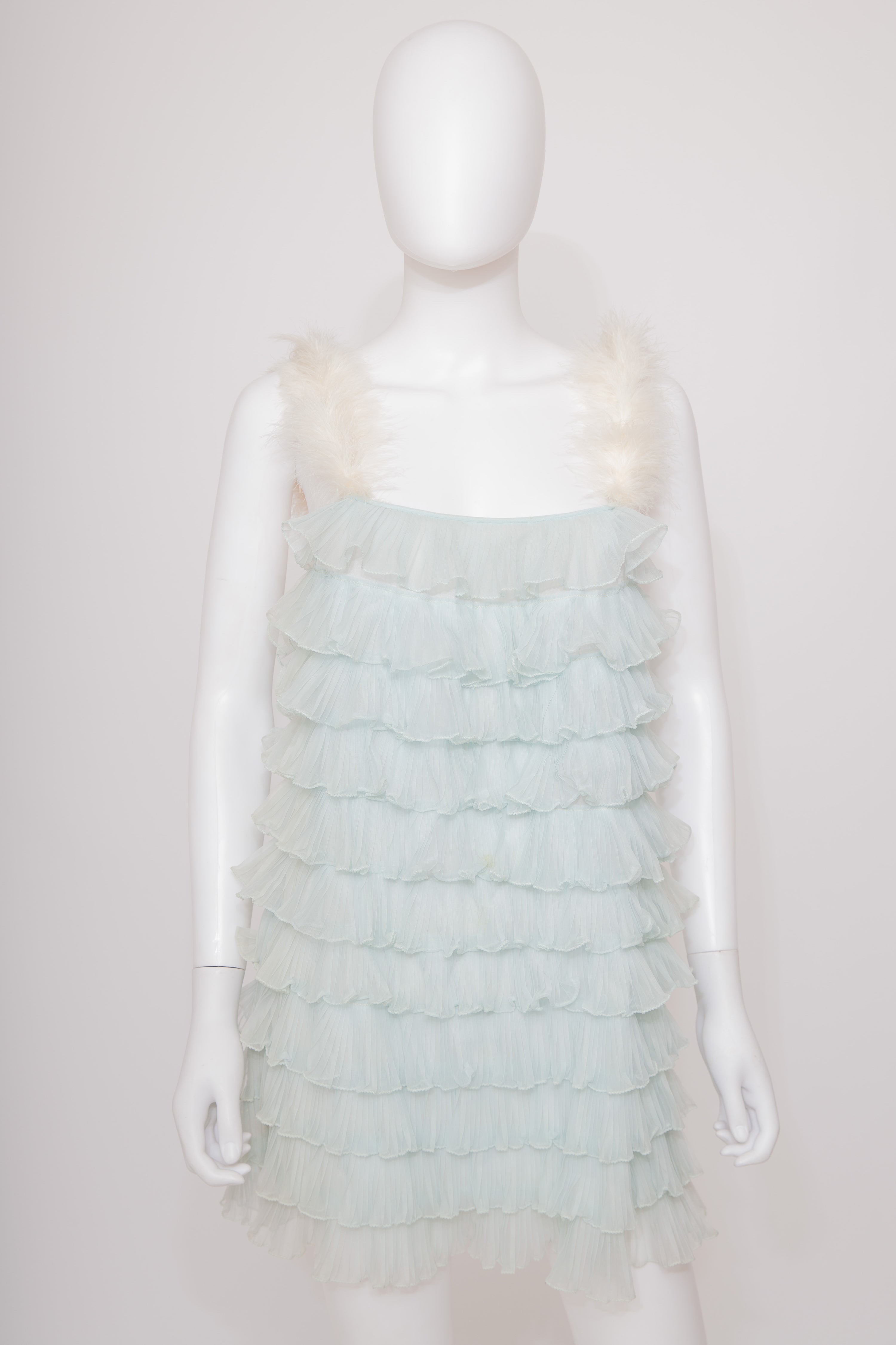 Baby Blue Doll Ruffle Night Lingerie Dress with Fur Straps
