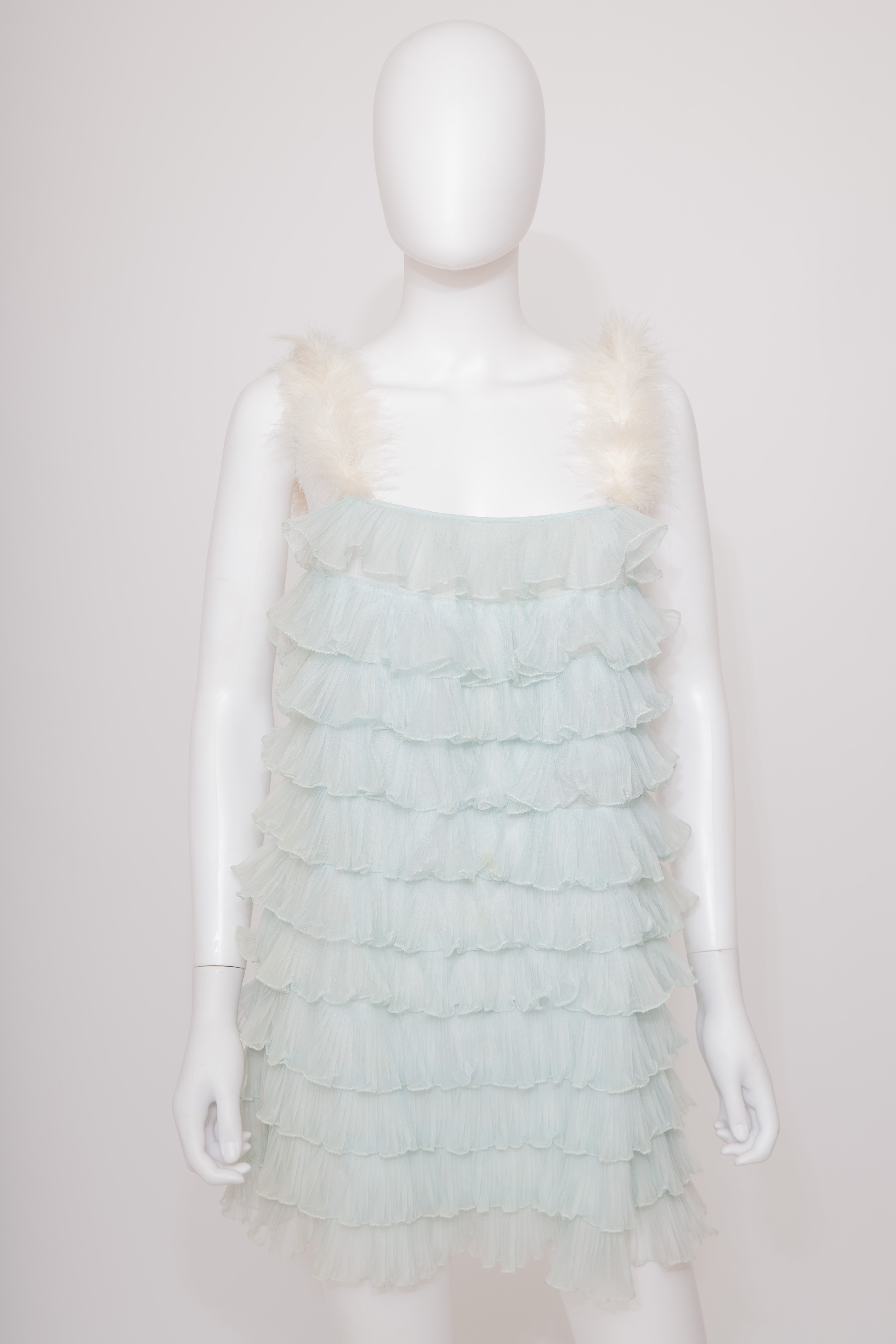 Baby Blue Ruffle Doll Night Dress with Fur Straps
