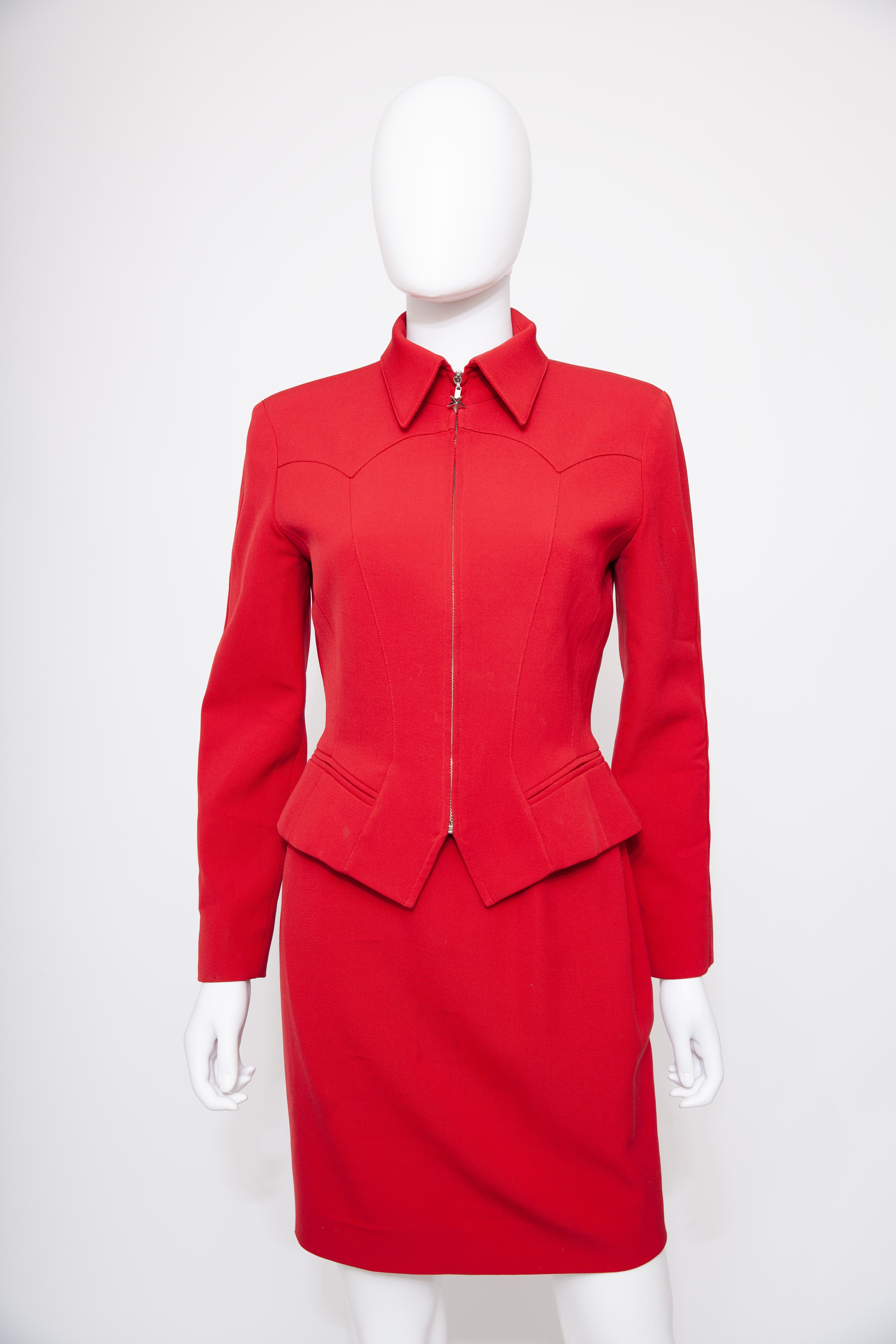 Thierry Mugler 90's Vintage Red Skirt Suit